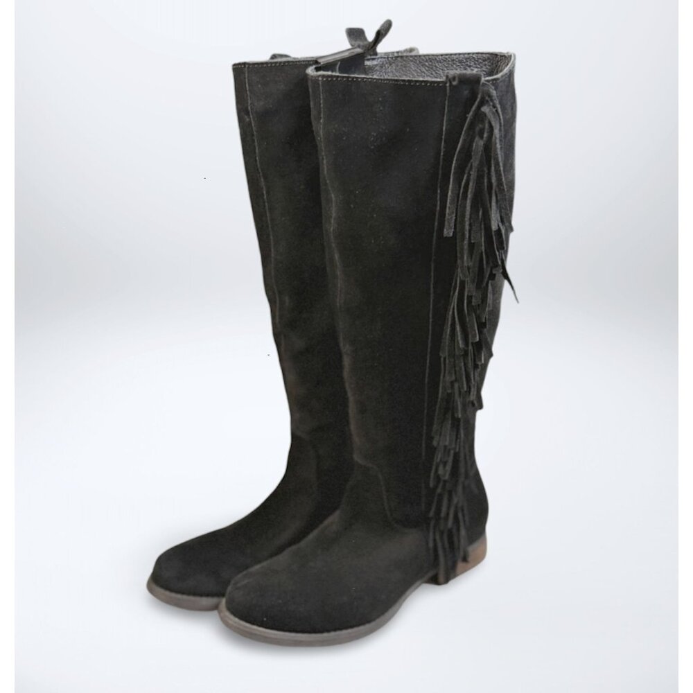 Steve Madden Black Suede Fringe Boots Sz 8, Boho Coastal Cowgirl Tall Boots
